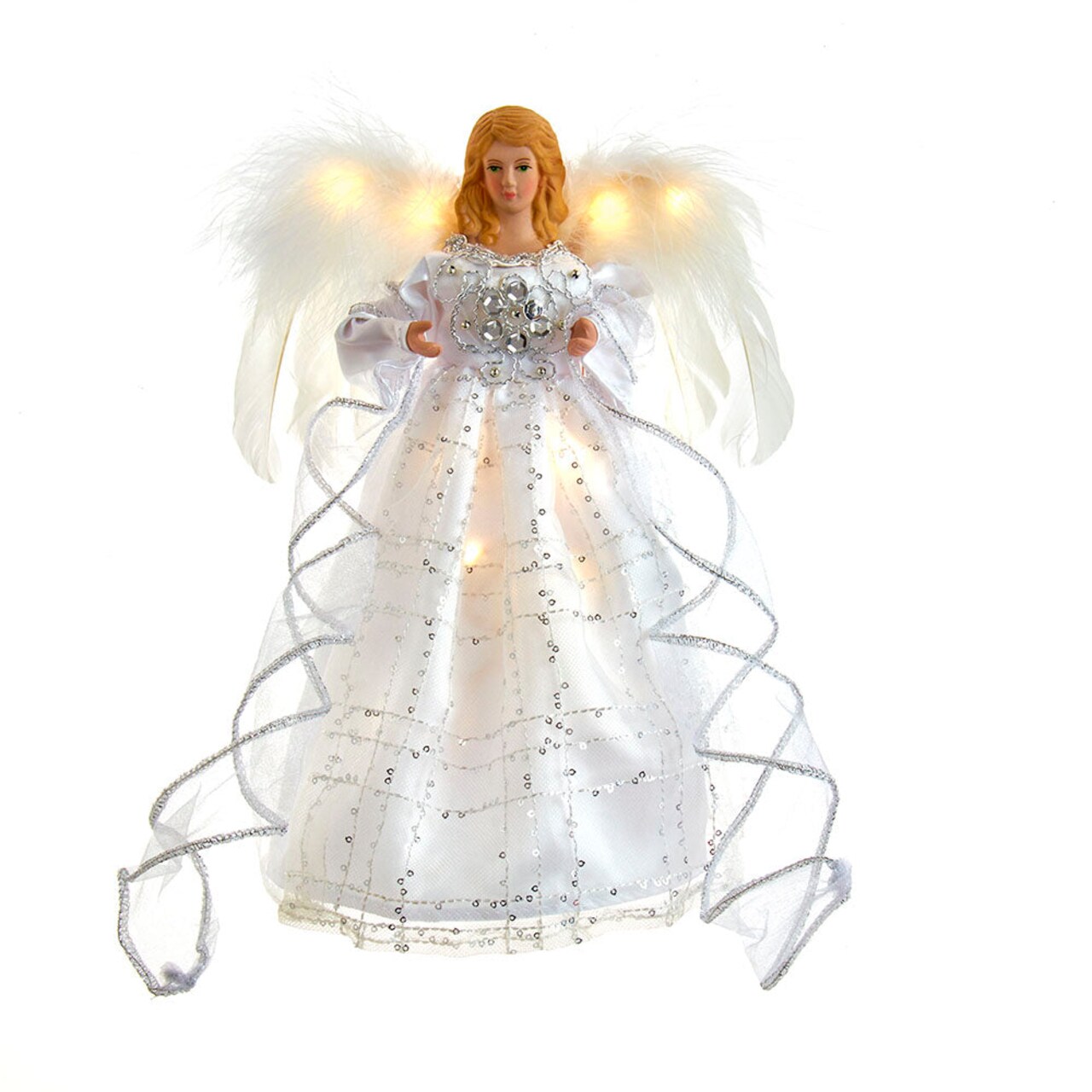 Battery Operated Silver and White Fairy Light LED Angel Treetop